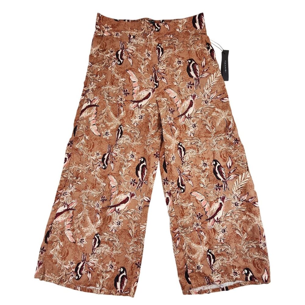 Tahari NEW 100% Linen Wide Leg‎ Crop Pants Breezy Boat Pant Paisley Print sz Lg